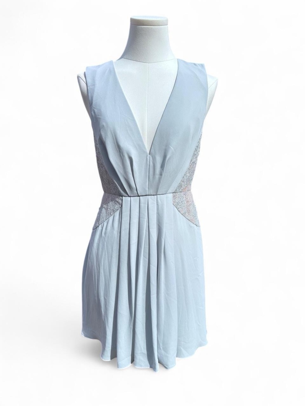 BCBGMAXAZRIA light Blue Sleeveless V-Neck dress with Lace Side Insets - size 2